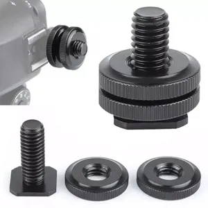 1/4 Inch Double Nut Cold Shoe Tripod Mount to Flash Hot Shoe Screw Adapter