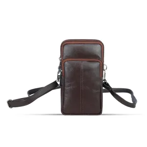 3 Chamber Unisex Leather Messenger Bag with Strip Belt