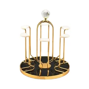 6 Hook Revolving Metal Glass Stand Organizer Rack 7" x 10"