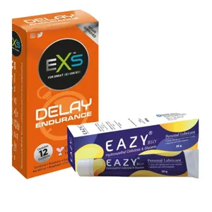EXS Delay Endurance Condom 12pcs + Eazy Jelly Lubricant 50gm Combo Pack