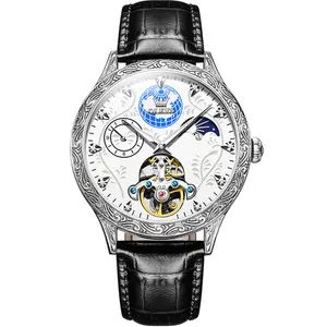 OLEVS 6660 Vintage Mechanical Movement Leather Strap Men's Wristwatch  - Variant 2