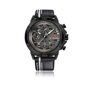 Naviforce NF9110L Genuine Leather Strap Six Hands Quartz Classic Men's Watch