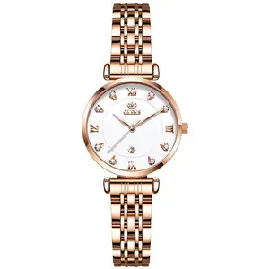 OLEVS 5866 Luxury Stainless Steel Rose Gold Flash Diamond Series Waterproof Women's Wristwatch