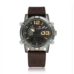 Naviforce NF9095 Comfortable Leather Strap Dual Movement Multi-Functional Fashion Men's Watch - Variant 2