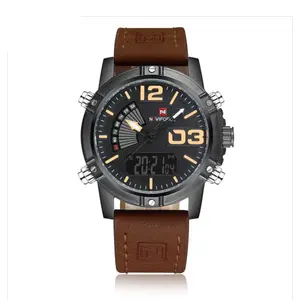Naviforce NF9095 Comfortable Leather Strap Dual Movement Multi-Functional Fashion Men's Watch - Variant 4