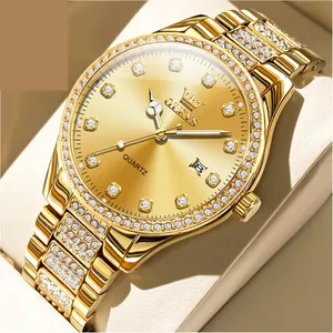 Olevs 5565 Luxurious Diamond Studded Bezel Stainless Steel Men's Analog Watch - Variant 2