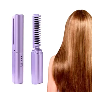 2 in 1 Straightening Curling Brush New Wireless Heating Negative Ion Hair Straightener - Variant 2