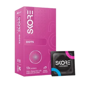 Skore 1500+ Raised Dots with Extra Lubrication Condoms – 10 Pcs Pack (Orange Flavour)