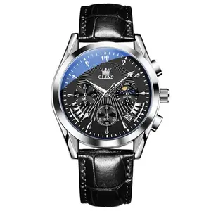 OLEVS 2876 Luxury Leather Strap Chronograph Analog Quartz Wristwatch for Men