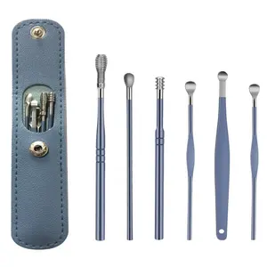 6pcs Ear Cleaning & Pick Set Portable Stainless Steel Set With Lather Case - Variant 2