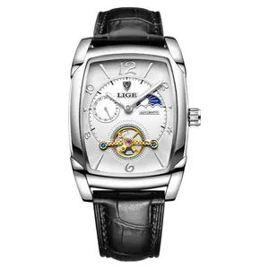 LIGE 8949 Exclusive Mechanical Leather Strap Moon Phase Casual Men's Watch - Variant 4