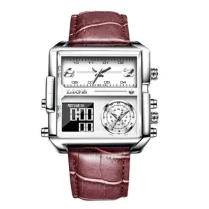 LIGE 8925 Premium Square Dual Time Leather Strap Luxury Men's Watch - Variant 3