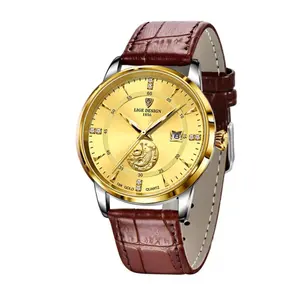 LIGE 10050 Exclusive Analog Goldfish Leather Strap Luxury Men's Watch - Variant 4