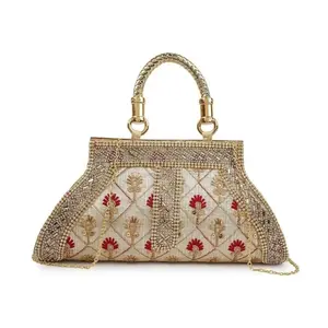 Synthetic Material & Magnetic Closure Party Gold Clutche