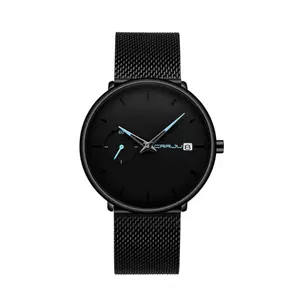 CRRJU 2258 Effortless Sophistication High Quality Black Stainless Steel Simple Casual Men's Watch