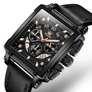 OLEVS 9919 Elite Sports Leather Strap Square Dial Chronograph Men's Analog Watch  - Variant 2