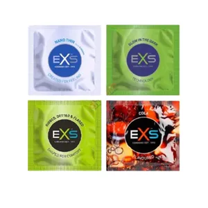 EXS Mixed Condom Pack (Ribbed & Dotted, Nano Thin, Cola, Glow in the Dark) – 4 Varieties – Premium Vegan Latex, Ultra-Thin, Lubricated