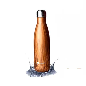 500m Stainless Steel Insulated Cola Shaped Wood Grain Printing Water Bottle