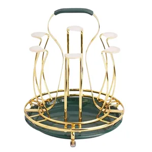 Golden Glass Stand With Drainer Green Tray Stainless Steel Kitchen Organizer 8x4 inch