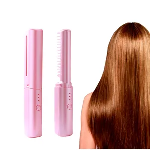 2 in 1 Straightening Curling Brush New Wireless Heating Negative Ion Hair Straightener