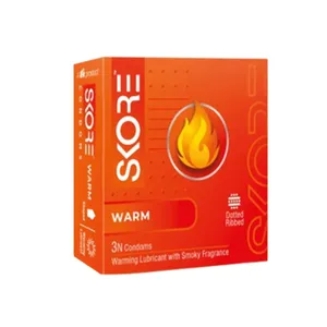 Skore Warm Ribbed & Dotted Condoms 3Pcs Pack with Warming Lubricant for Enhanced Pleasure