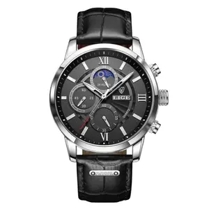 LIGE 8932 Premium Moon Phase Leather Strap Luxury Men's Watch - Variant 3