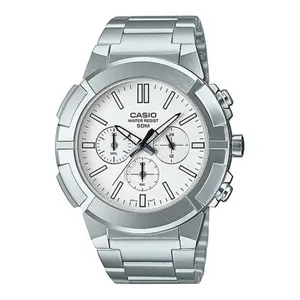 CASIO MTP-E500D-1AV Heavy Duty Stainless Steel Silver Waterproof Chronograph Men's Watch - Variant 2