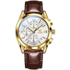 OLEVS 2872 Golden Sophistication Leather Chronograph Men's Quartz Watch - Variant 3