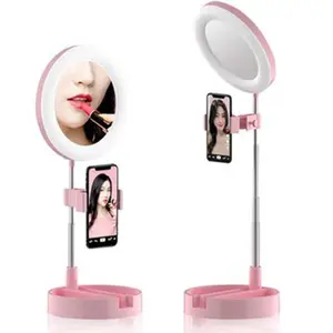 G3 3 In 1 Dimmable LED Ring Light 6 Inch Folding Desktop Selfie Light Mirror Lamp