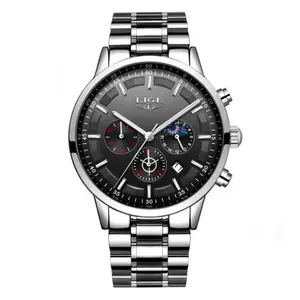 LIGE 9877 Stainless Steel Moon Phase Analog Luxury Men's Watch - Variant 2