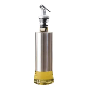500ml Stainless Steel Oil Bottle Glass Leak Proof Oil Control Pot & Jar with Funnel for Kitchen