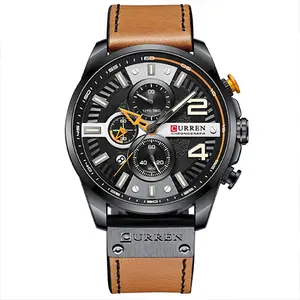 Curren 8393 High Quality Genuine Leather Straps Chronograph Men's Watch