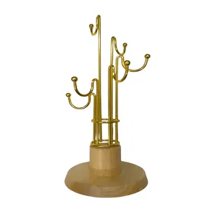 Metal Cup Stand TG5843 13.5 inch Mug Holder with Wooden Base