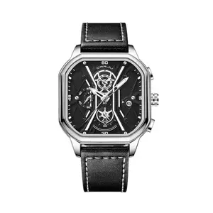 CRRJU 2313 Comfortable Genuine Leather Strap Multifunctional Chronograph Casual Men's Watch