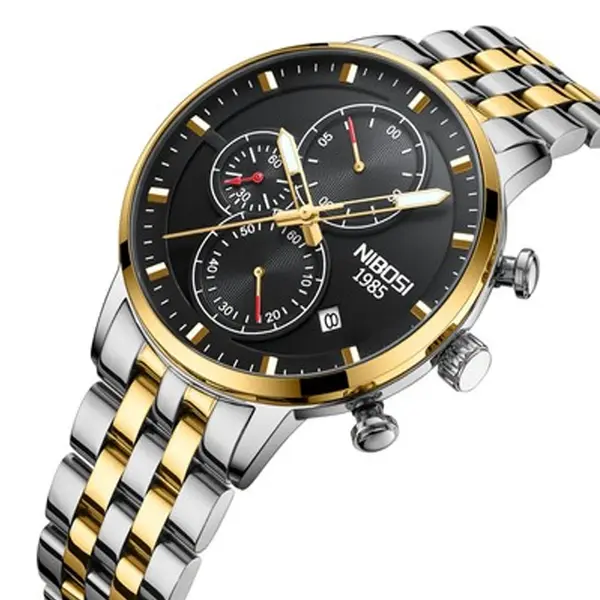 Nibosi 2531 Luxury Stainless Steel Waterproof Men's Watch – Dial Color: White Gold, Strap Color: White – View 2