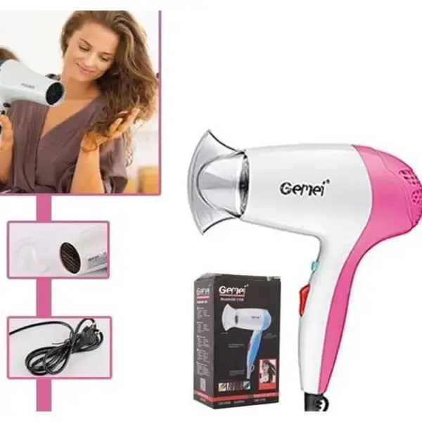 Gemei GM-1709 Foldable Professional Hair Dryer 1000W  – Color: Pink – View 3
