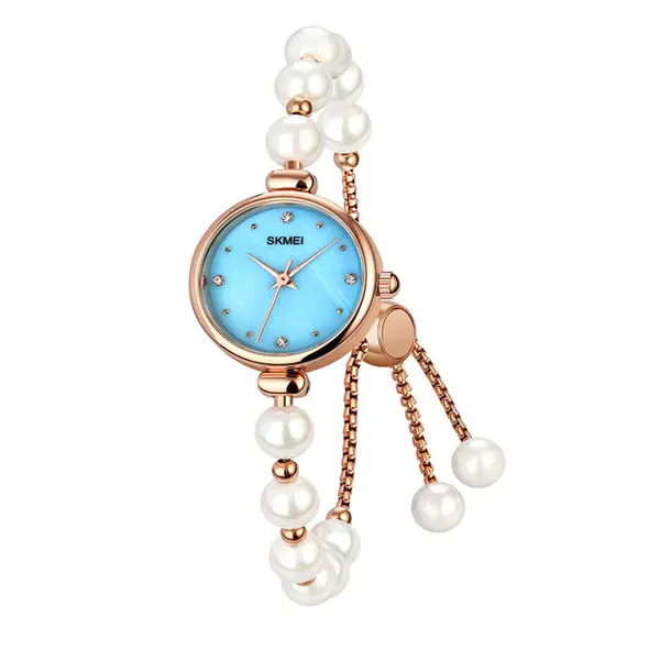 Skmei 1983 Bracelet Diamond Small Fashion Thin Waterproof Analog Watch – Dial Color: Blue, Strap Color: White – View 1