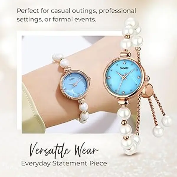 Skmei 1983 Bracelet Diamond Small Fashion Thin Waterproof Analog Watch – Dial Color: Blue, Strap Color: White – View 3