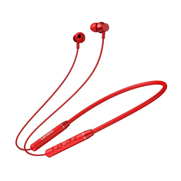 Lenovo QE03 Wireless Neckband Bluetooth Earphones – Color: Red – View 1