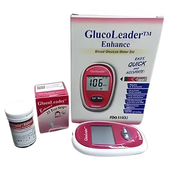 GlucoLeader Enhance Self-Monitoring Blood Glucose System – Color: Red – View 2