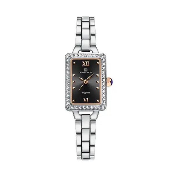 Naviforce NF5043 Luxury Stainless Steel Strap Chronograph Retro Versatile Fashion Women's Watch – Dial Color: Rose Gold, Strap Color: Black – View 1