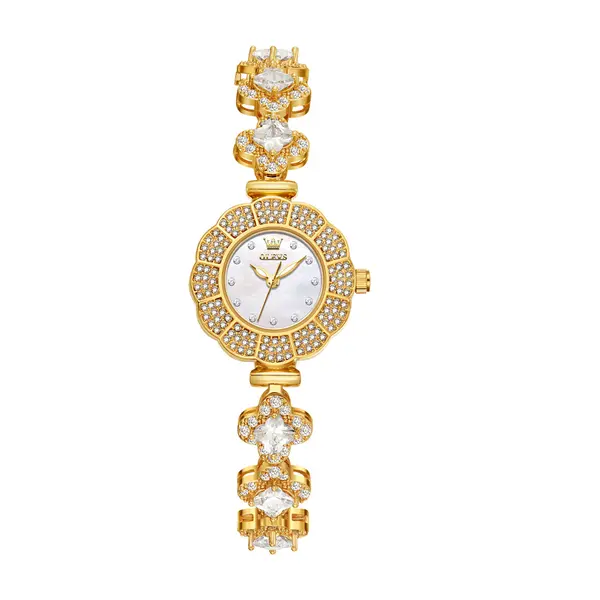 OLEVS 9813 Fashion High-grade Ins Design Niche Mermaid Diamond Encrusted Women's Watch – Dial Color: White, Strap Color: Gold  – View 1