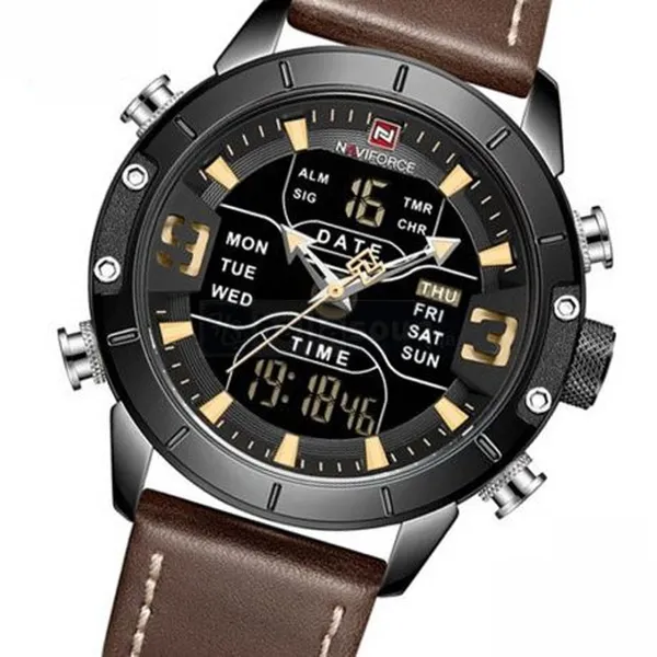 NAVIFORCE 9153-L Genuine Leather Strap Stylish Men's Watch – Dial Color: Black, Strap Color: Brown – View 2