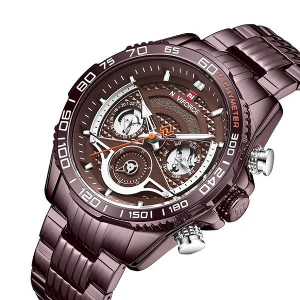 NAVIFORCE NF9185 Stainless Steel Chronograph Men's Watch – Dial Color: Rose, Strap Color: Rose – View 2
