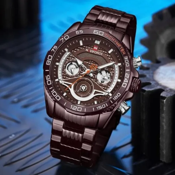 NAVIFORCE NF9185 Stainless Steel Chronograph Men's Watch – Dial Color: Rose, Strap Color: Rose – View 3