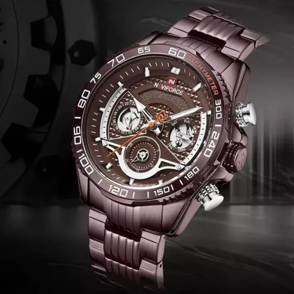 NAVIFORCE NF9185 Stainless Steel Chronograph Men's Watch – Dial Color: Rose, Strap Color: Rose – View 5