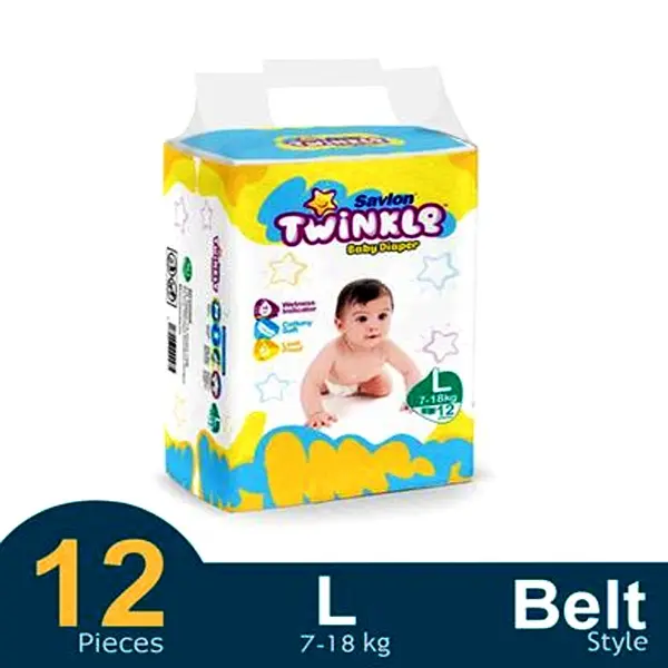 Twinkle Dry Lock Ensures Low Rewet Belt System Baby Diaper – Quantity: 12 pcs – View 2