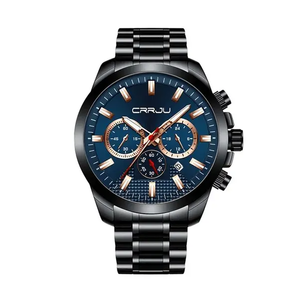 CRRJU 2286 High Quality Stainless Steel Multifunctional Quartz Classic Men's Watch – Dial Color: Rose Gold, Strap Color: Blue – View 1