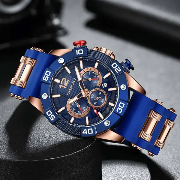 CRRJU 2292 Ultimate Comfort Silicone Strap Timeless Elegance Quartz Sport Men's Watch – Dial Color: Blue, Strap Color: Rose Gold – View 2