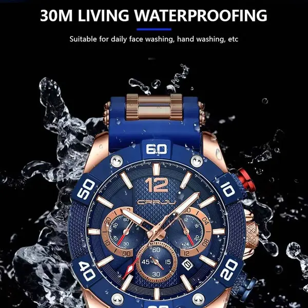 CRRJU 2292 Ultimate Comfort Silicone Strap Timeless Elegance Quartz Sport Men's Watch – Dial Color: Blue, Strap Color: Rose Gold – View 3